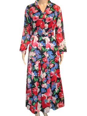 Vintage Henry White Dublin Floral Cotton Two-Piece Set (Blouse +Skirt) Size 12